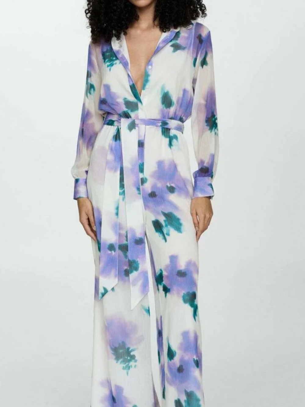 NWOT Ming Floral Tie-Waist Long Sleeve Jumper  - White & Lavender